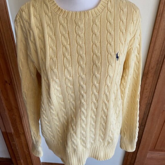 RALPH LAUREN POLO SPORT Vintage Cotton Cable Knit Yellow Sweater M - Picture 3 of 17